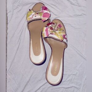 Liz Claiborne Cuba kitten mule heel Y2K bow leather spring summer slide on 10M